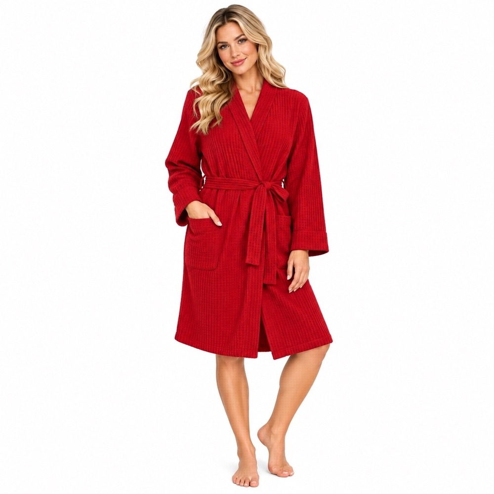 Waffle Robe Womens OS Red Belted Long Sleeve Loungewear Gift Christmas Valentine
